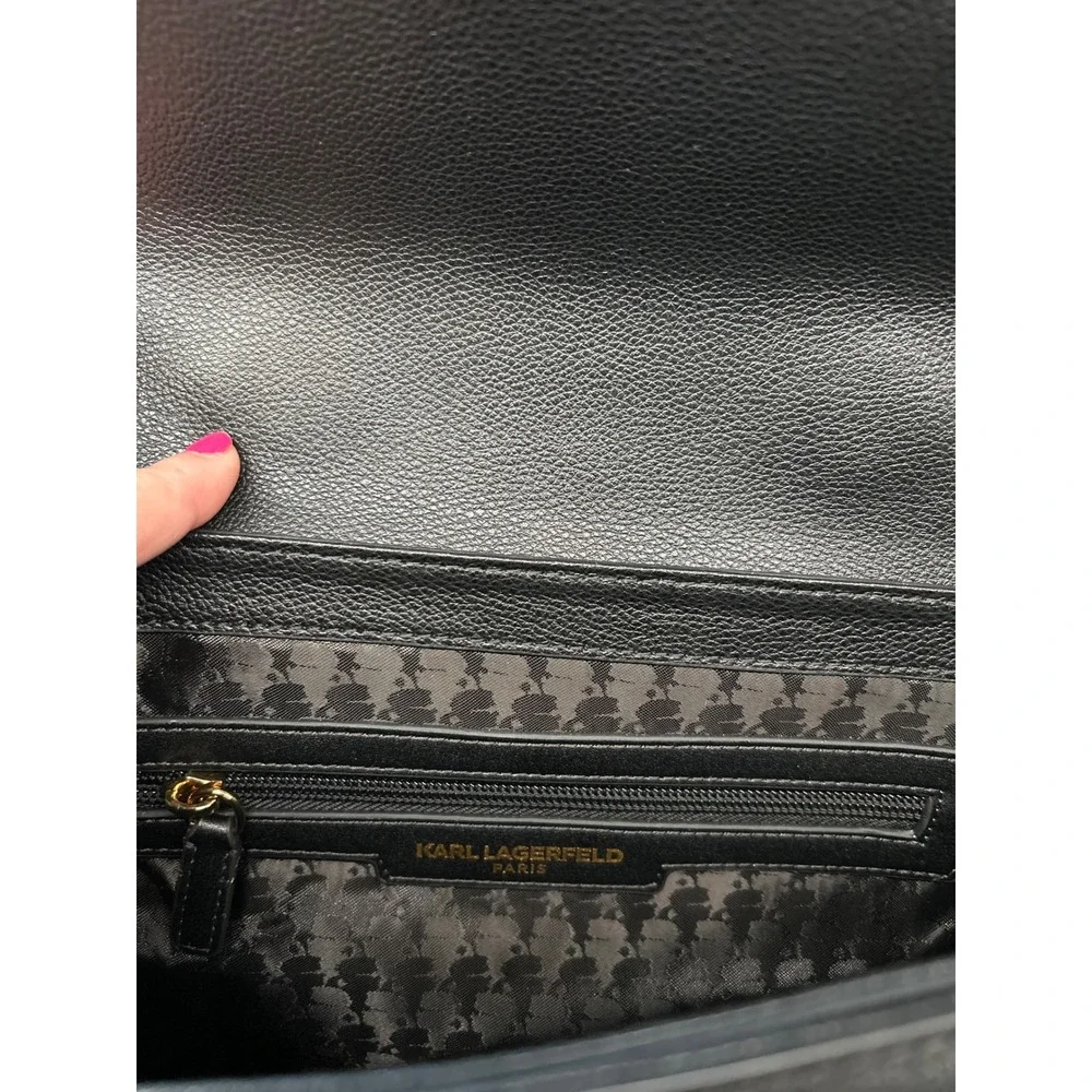 KARL LAGERFELD Paris Black Leather Studded Crossbody Flap Bag‎ - Picture 8 of 12